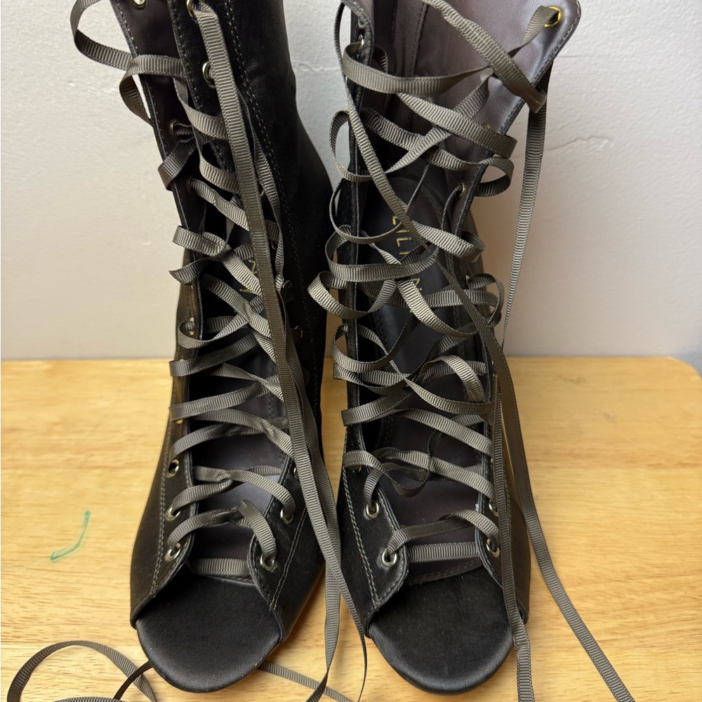 Liliana Charcoal Lace-Up Heels